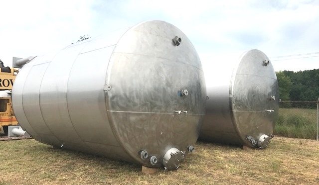 ***SOLD*** (4) Each, 15,000 Gallon Stainless Steel Agitated Tank. (487 BBL). Dish Bottom and Top. Equipped with Alsop Model 200, 2 HP, 208-230/460 volt Explosion proof (XP) Side Entering Mixer. 12' Diameter x 23' Overall Height.  4